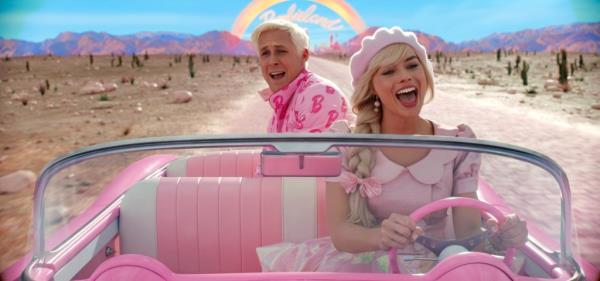 This image released by Warner Bros. Pictures shows Ryan Gosling, left, and Margot Robbie in a scene from 