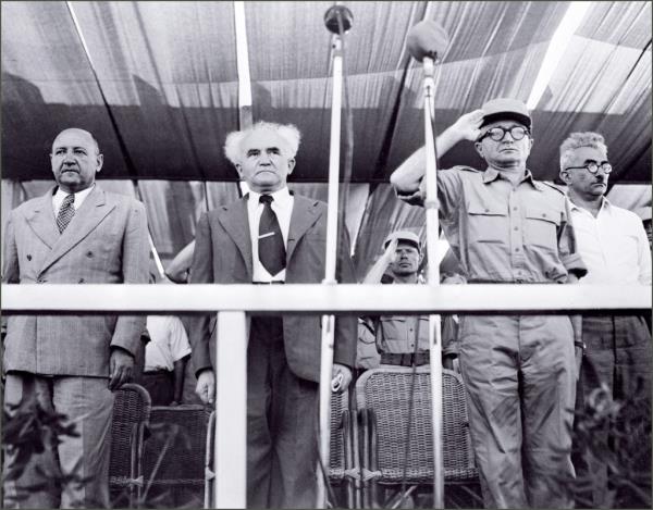 Israel's first Prime Minister David Ben-Gurion in an image from 1948.  Ben-Gurion, long co<em></em>nsidered the gold standard for Israeli leadership, may have ruled from the left, but was respo<em></em>nsible for key anti-democratic policies 