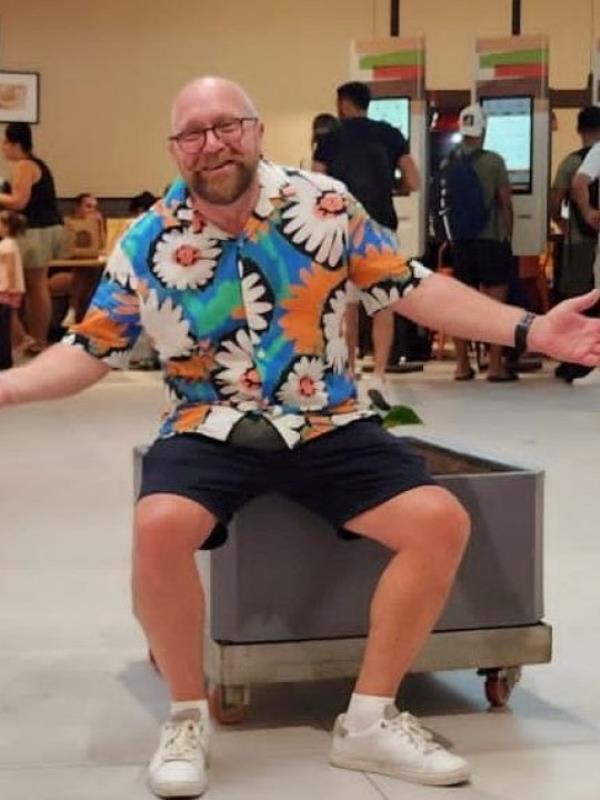 Andy at Burger King at the airport in Ibiza.