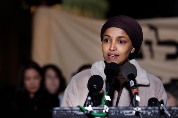 U.S. Rep. Ilhan Omar (D-MN) speaks during a news co<em></em>nference calling for a ceasefire in Gaza outside the U.S. Capitol building on November 13, 2023 in Washington, DC.