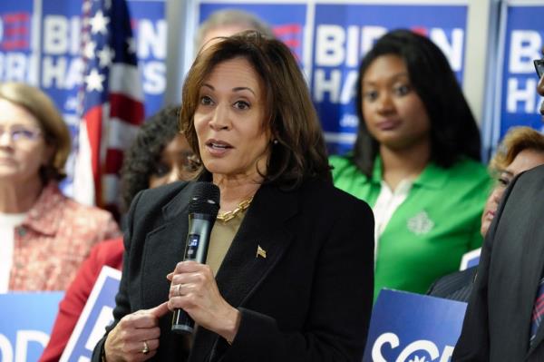 Vice President Kamala Harris speaks to supporters after filing President Joe Biden's paperwork to appear on South Carolina's 2024 Democratic presidential primary on Nov. 10, 2023, in Columbia, S.C. 