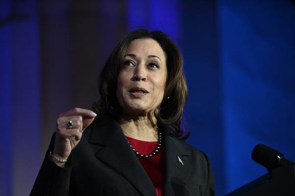US Vice President Kamala Harris speaks during the US Natio<em></em>nal Space Council meeting in the Andrew W. Mellon Auditorium in Washington, DC, on December 20, 2023.