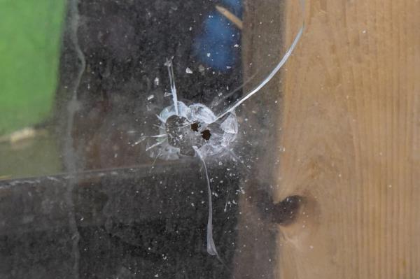 Bullet hole seen in a glass at the site of a shooting on the Upper West Side Wednesday 