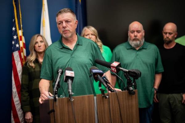 Ryan Gilbert, father of Riley Strain, speaks during a press co<em></em>nference at the Metro Nashville Police Department Headquarters in Nashville, Tenn., Friday, March 22, 2024.