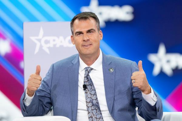 Governor of Oklahoma Kevin Stitt speaks during CPAC (Co<em></em>nservative Political Action Conference) Texas 2022 co<em></em>nference at Hilton Anatole in Dallas.