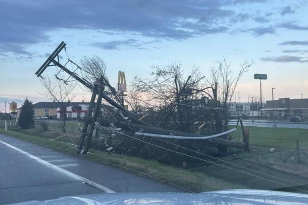 Storm damage seen along US41 near I-64 in Evansville, Indiana.