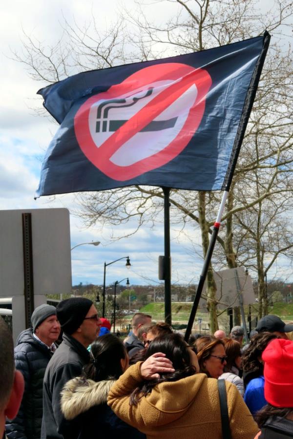 Atlantic City casino workers fly an anti-smoking flag during a rally in April.
