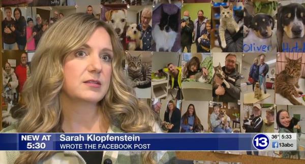Sarah Klopfenstein in screengrab of local news broadcast. 