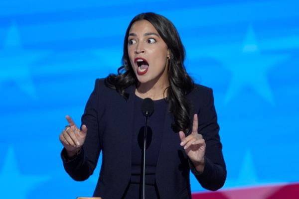 Rep. Alexandria Ocasio-Cortez, D-NY, speaking during the Democratic Natio<em></em>nal Co<em></em>nvention on Monday, Aug. 19, 2024, in Chicago. 