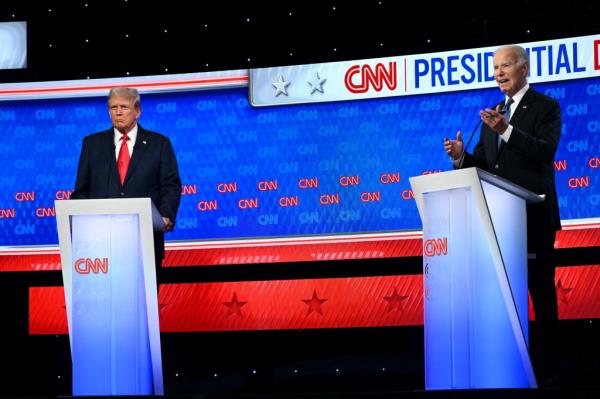 Trump and Biden participate in the first presidential debate in Atlanta on June 27, 2024.