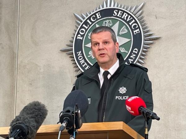Police Service of Northern Ireland (PSNI) Assistant Chief Co<em></em>nstable Chris Todd speaks to media a<em></em>bout a data breach involving officers and civilian staff, at PSNI headquarters, in the Knock area of east Belfast. The breach reportedly involves names, ranks and other perso<em></em>nal data, but does not involve the officers' and civilians' private addresses, it is understood. Picture date: Tuesday August 8, 2023. PA Photo. See PA story ULSTER PSNI. Photo credit should read: Rebecca Black/PA Wire