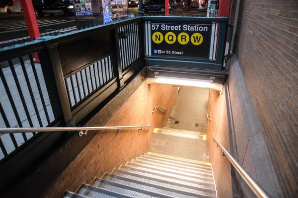 The entrance to the 57th Street-7th Avenue subway station in Midtown.
