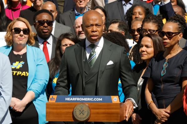 New York City Mayor Eric Adams announces a $741 million investment for an estimated 80,000 human services workers employed by non-profit organizations with a city contract.