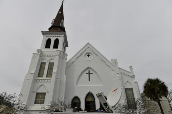 Protesters demanding a ceasefire in Gaza interrupting President Joe Biden's speech outside the historic Mother Emanuel AME Church in Charleston, USA.