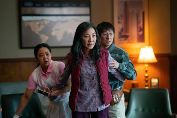 Stephanie Hsu, Michelle Yeoh and Ke Huy Quan in a scene from 