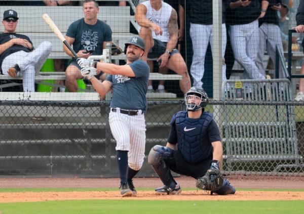 Yankees catcher Austin Wells takes a swing during his at-bat during a simulated game.