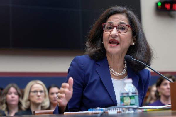 Minouche Shafik testifying on campus