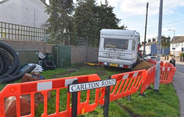 Michael Garman parked his campervan on a grass verge to stop workers installing a 5G mast. Release date - 20/10/23. See SWNS story SWLNmast. A man is embroiled in a bitter row with workers from a telecoms company over plans to build a 5G mast on a grass verge outside his home. Michael Garman, 69, says he is the owner of a patch of grassy land outside his house in Lowestoft, Suffolk. In March, East Suffolk Council gave permission to Cignal Infrastructure Limited to install a 15m mast on the site to provide 3G, 4G and 5G to the area. A spokesperson said the council sent a letter to all households in the immediate area, including Mr Garman's house, and that a site notice was put up on January 13.