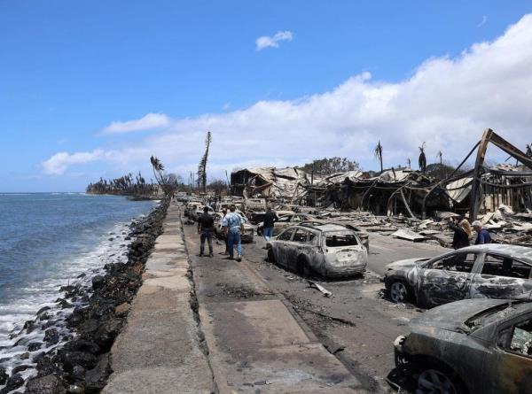 The burned-out coastline in Lahaina, a historic enclave that was devastated by the fires.
