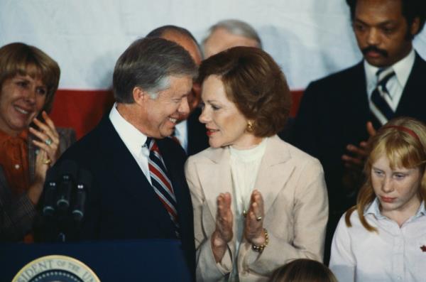 Rosalynn applauding her husband after he co<em></em>nceded the 1980 election to Ro<em></em>nald Reagan.