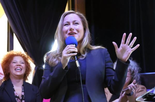 Scott's oppo<em></em>nent Rep. Debbie Mucarsel-Powell at a campaign stop in Orlando on Sept. 20, 2024.