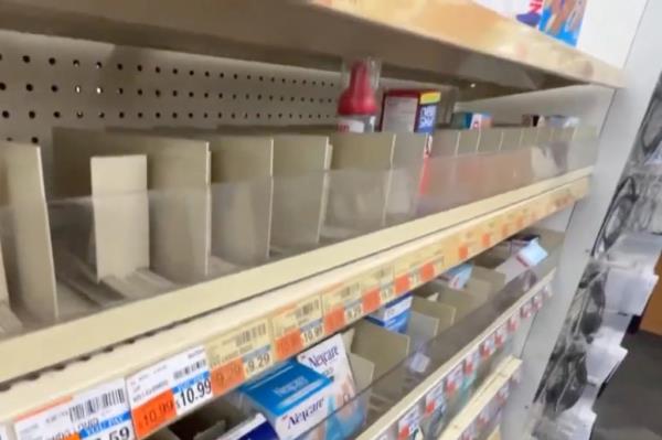 Shelves almost stripped bare at CVS.