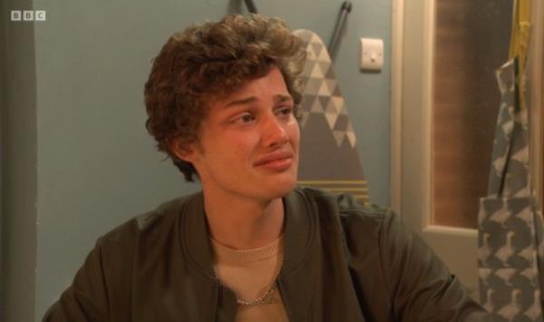 Freddie looking scared in EastEnders