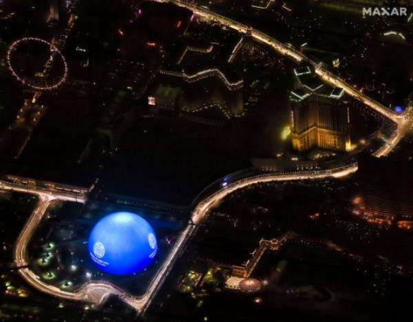 LAS VEGAS, NEVADA, GRAND PRIX -- NOVEMBER 14, 2023:01 Maxar satellite imagery of Las Vegas, Nevada that provides a dramatic look at the city, the Sphere and the race course for this weekend's Formula 1 Las Vegas Grand Prix.Please use: Satellite image (