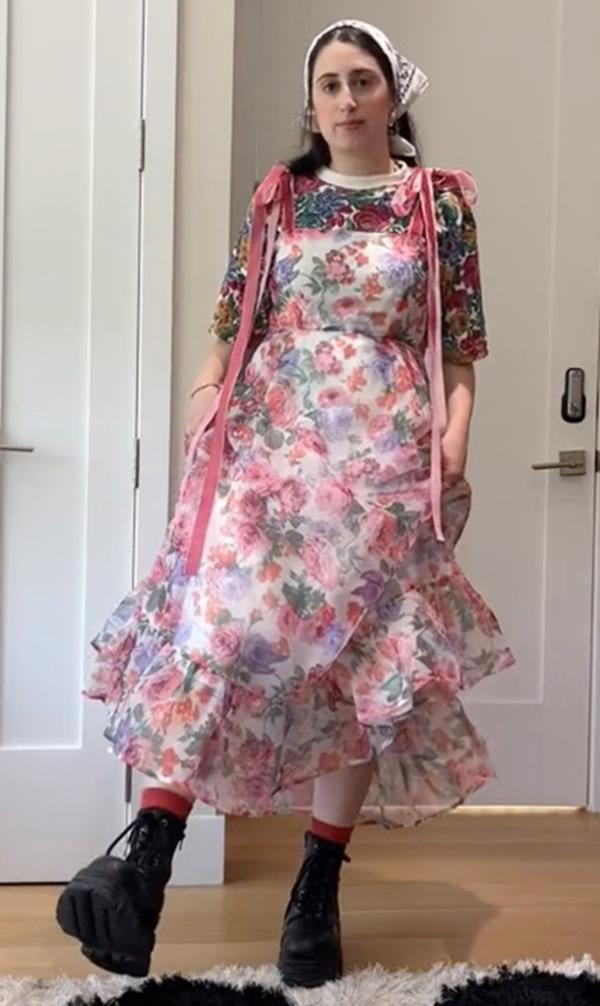 Floral dress paired with chunky boots