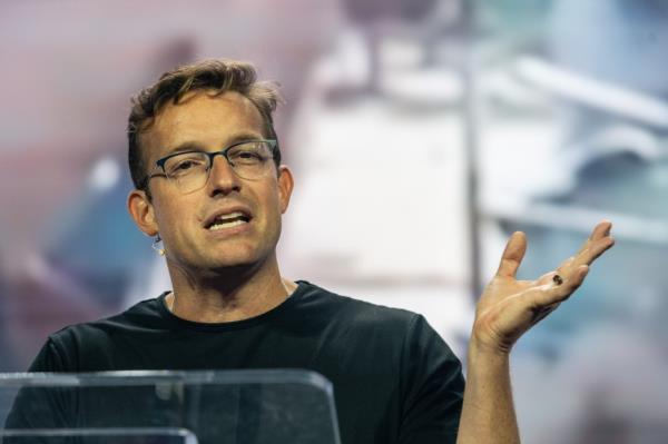 Co<em></em>nservative political commentator Benny Johnson addresses the audience at the Turning Point USA (TPUSA) co<em></em>nference in West Palm Beach, Florida, Sunday July 16, 2023.