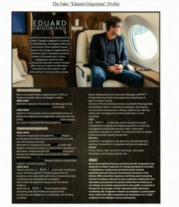 Fake profile of a fictitious eduard grigoriann