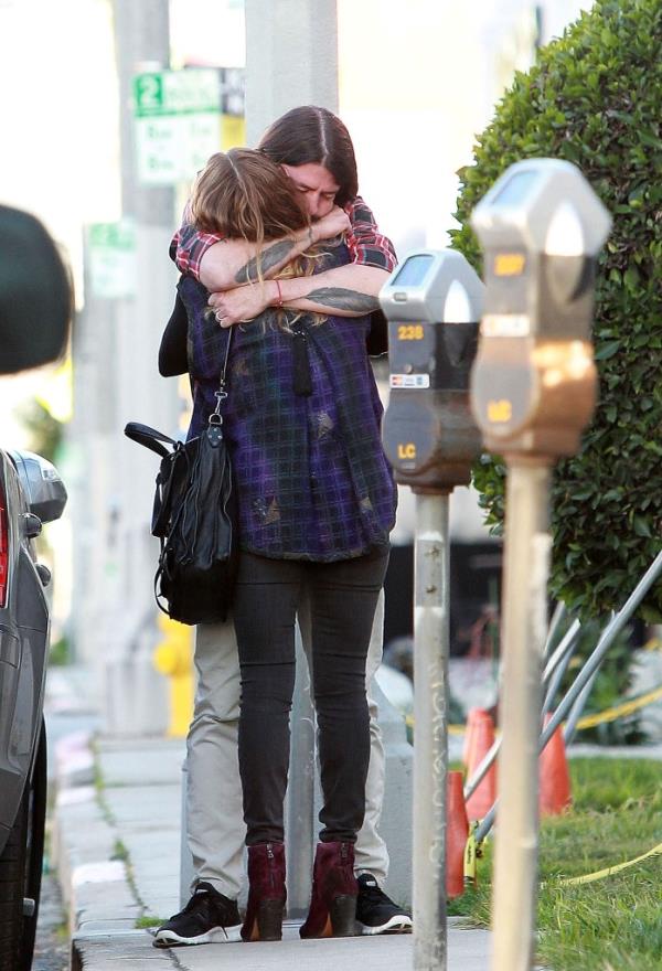 Dave Grohl and his wife Jordyn Blum are seen on February 16, 2012.