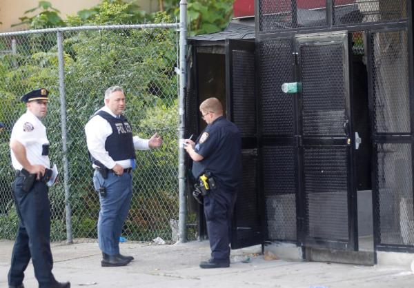 Police investigate the scene of a shooting in the Bronx Mo<em></em>nday morning. 