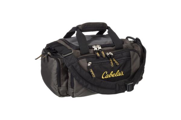 A black and yellow duffel bag