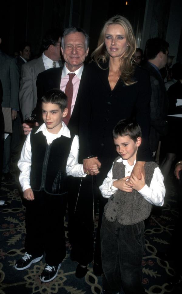 Hugh Hefner and then-wife Kimberly Co<em></em>nrad with their sons, Martson Hefner and Cooper Hefner in a file photo.