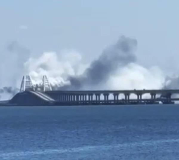 pictured is the attempted bombings at the Kerch bridge.