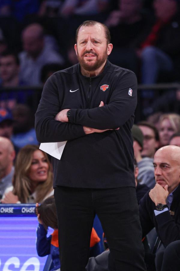 Tom Thibodeau reacts during the Knicks' loss to the Mavericks on Feb. 8, 2024.
