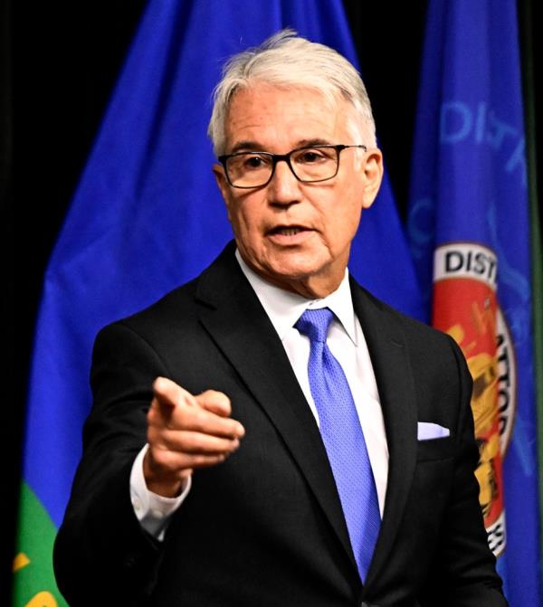 Los Angeles County District Attorney George Gascon speaks during a press conference