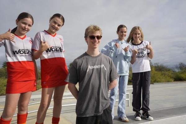 Pictured is original petitio<em></em>ner Isaac Yeo next to young skaters Daphne, Abby, Indie and Alice.