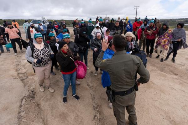 Migrants turn themselves into Border Patrol after crossing the border illegally into Boulevard, California.
