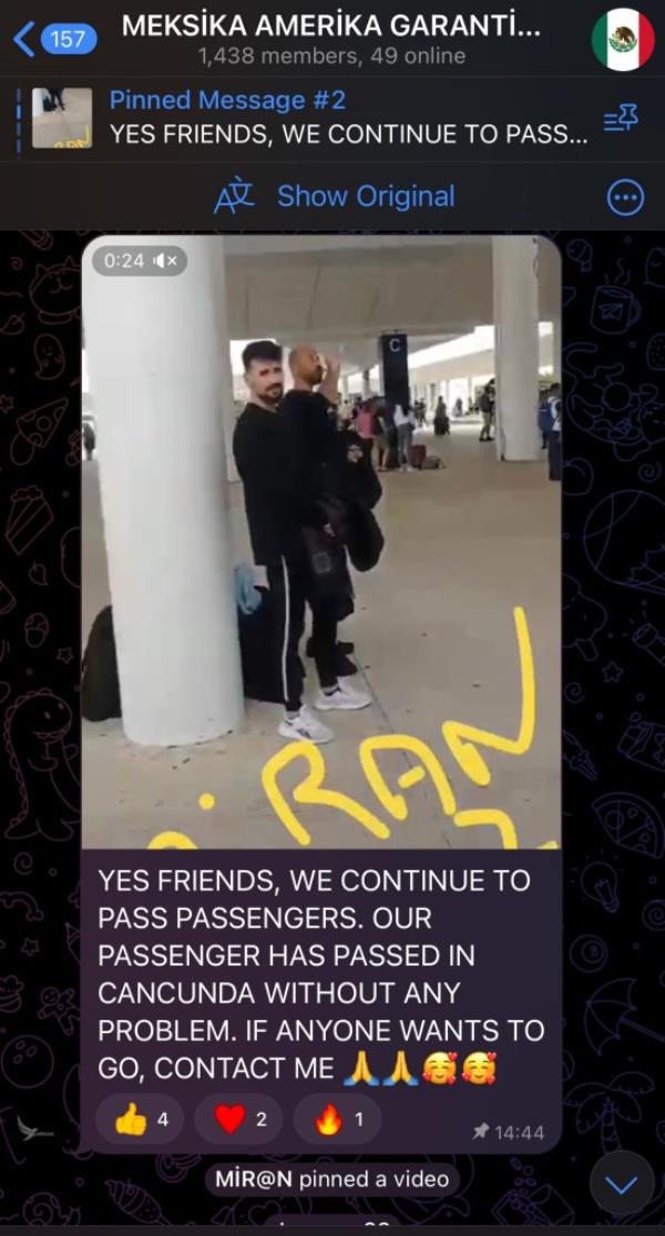 Messages from Turkish language Telegram channels advertise smuggling services for migrants seeking to cross the border into the US.