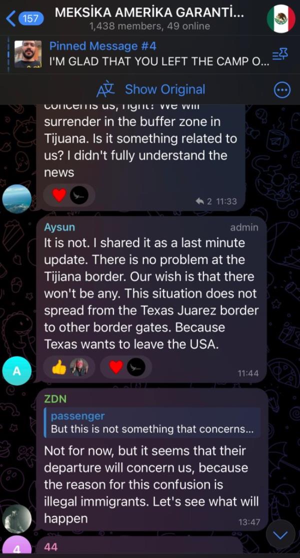 Messages from Turkish language Telegram channels advertise smuggling services for migrants seeking to cross the border into the US.