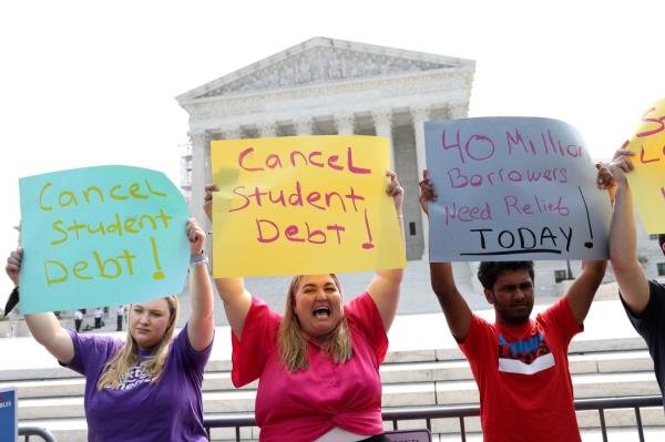 Student debt relief activist rally in front of the U.S. Supreme Court on June 30, 2023 in Washington, DC. 