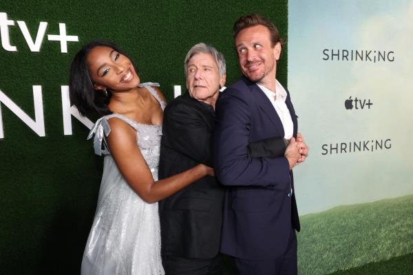 Jessica Williams, Harrison Ford and Jason Segel at the Season 2 premiere of 