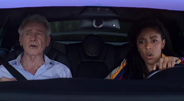 Harrison Ford and Jessica Williams singing karaoke in Season 1 of 