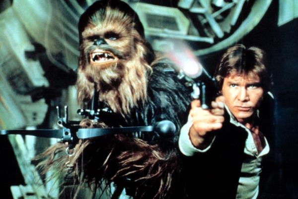 Chewbacca and Harrison Ford in 1977's 