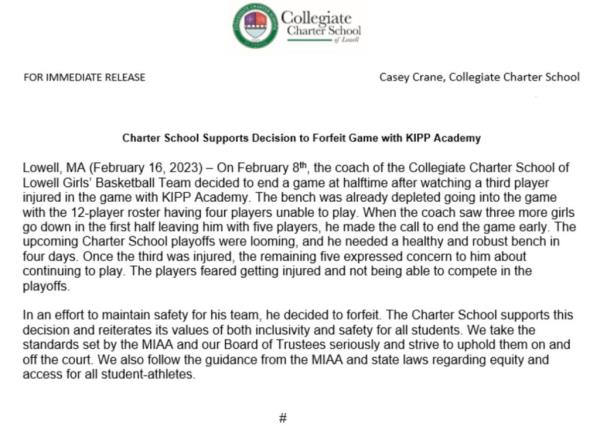 A statement from the school.