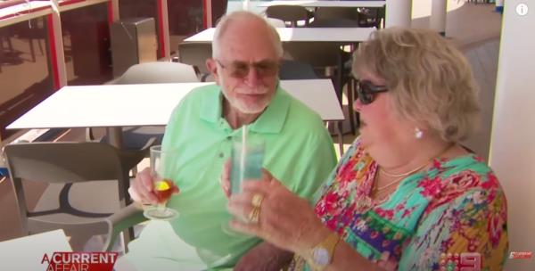 Marty and Jess Ansen enjoy cocktails on board the Coral Princess cruise ship.