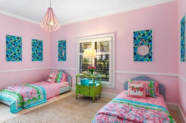 A pink bedroom for children.