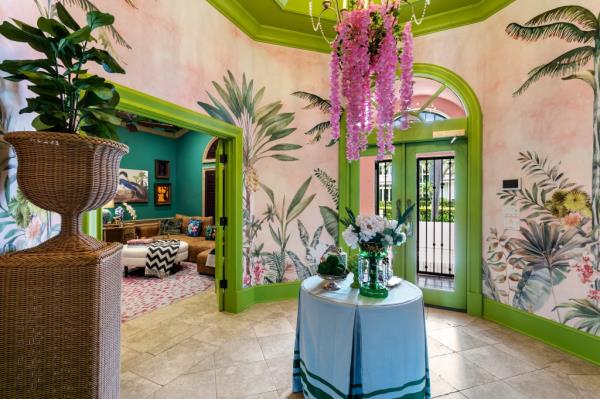 An array of chic color displays spreads through the Florida home.